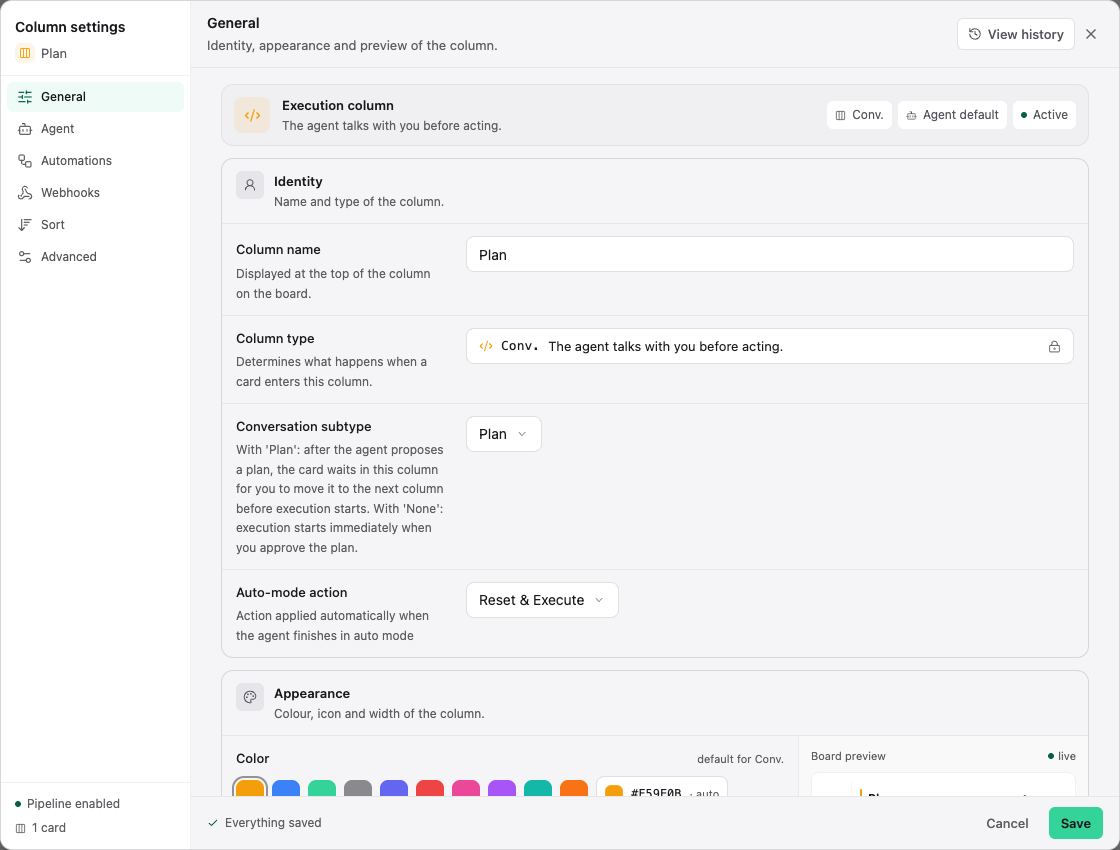 Column settings