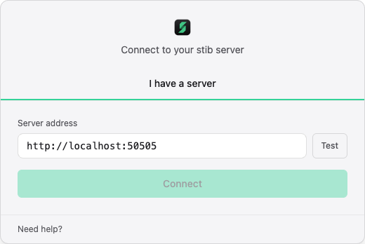 Desktop server connection screen